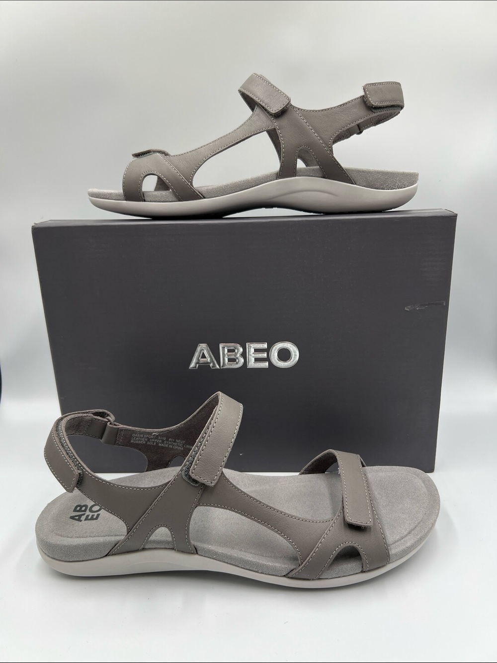 ABEO Oasis strappy sandal shoe gray orthotic leather comfort flat women new 11